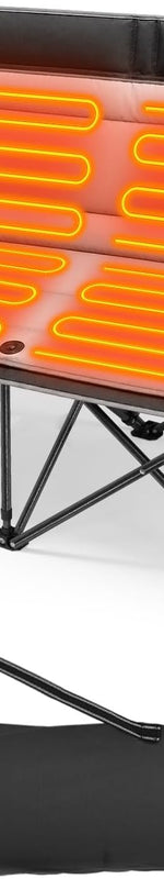 Black and blue heated camping chair with glowing orange heating zones across the seat and backrest - Black (Double)