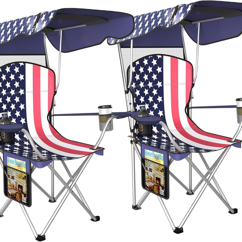 Camping Chair with Canopy – 2-Pack Folding Outdoor Chairs