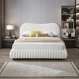 Norme Boucle Upholstered Low Profile Queen Size Platform Bed In Cream