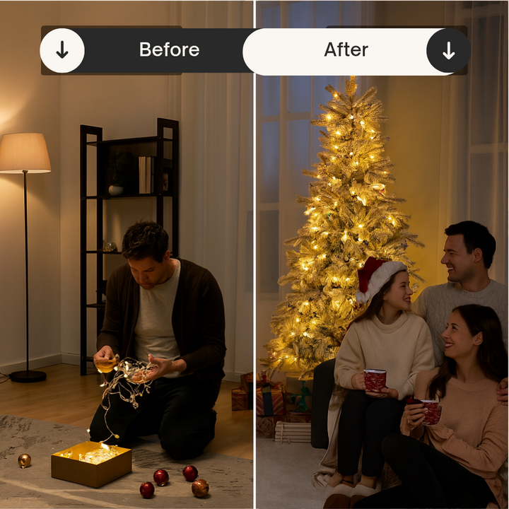 SnowFlock Elegance Pre-Lit LED Christmas Tree – Realistic Snow Flocked Branches | Artificial Tree | Trufairs
