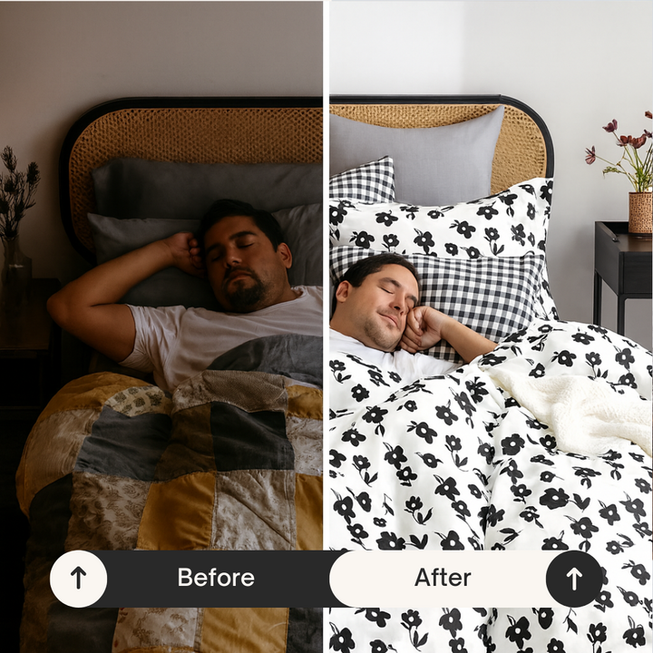 Hepburn Black & White Floral Cotton Reversible Comforter Set – Classic Modern Elegance | Trufairs