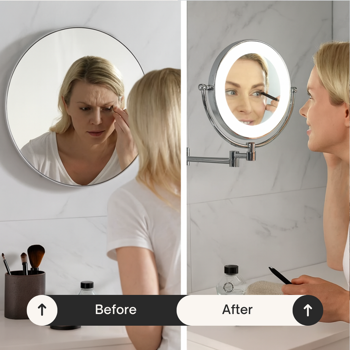 8" LED Wall Mount Double-Sided Magnifying Vanity Mirror – 1X/3X, Chrome, 12" Extension | Trufairs
