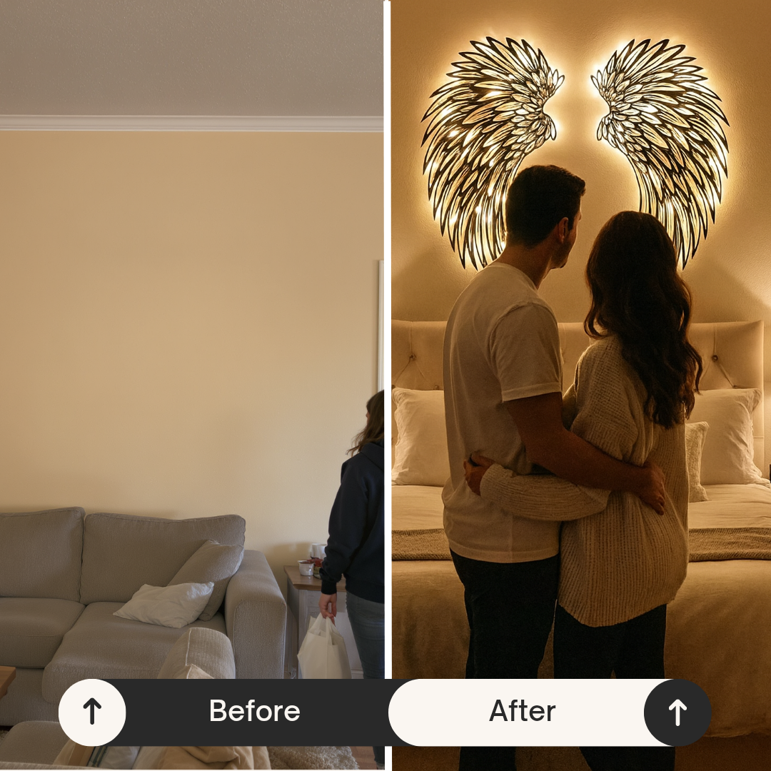 Carved Metal Wall Decor Art with Light – Angel Wings LED Backlit Sculpture | Illuminated Home Accent | Trufairs