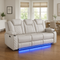 Benz LED Power Reclining Sofa – Ice White Faux Leather, Modern Tech Comfort