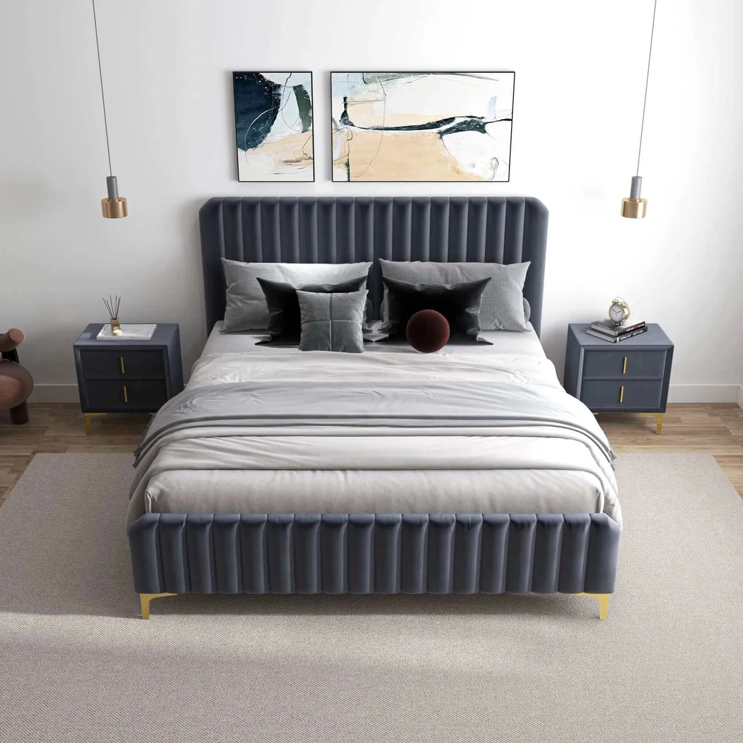 Bethany Upholstered Platform Bed Queen Grey