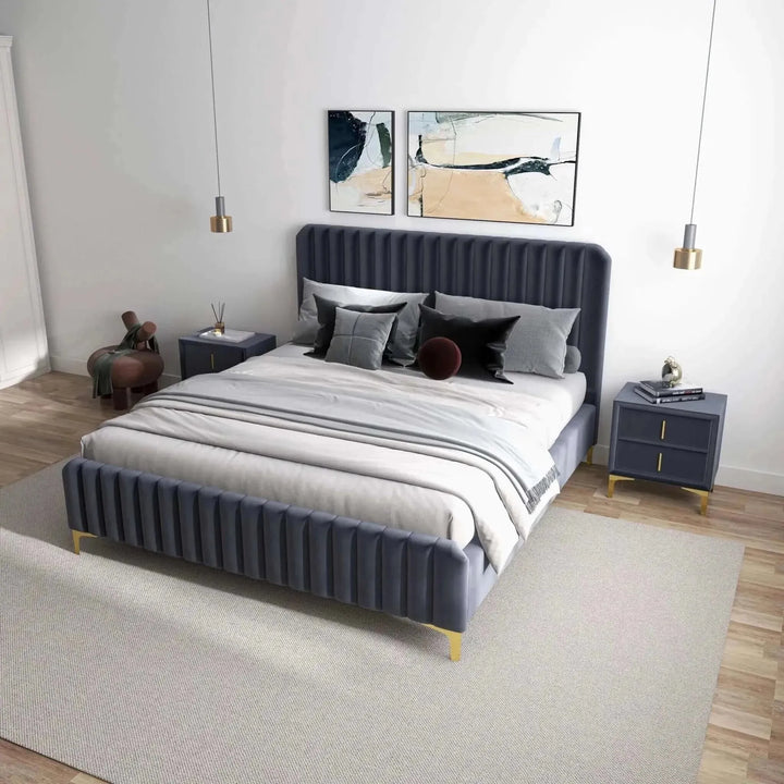Bethany Upholstered Platform Bed Queen Grey
