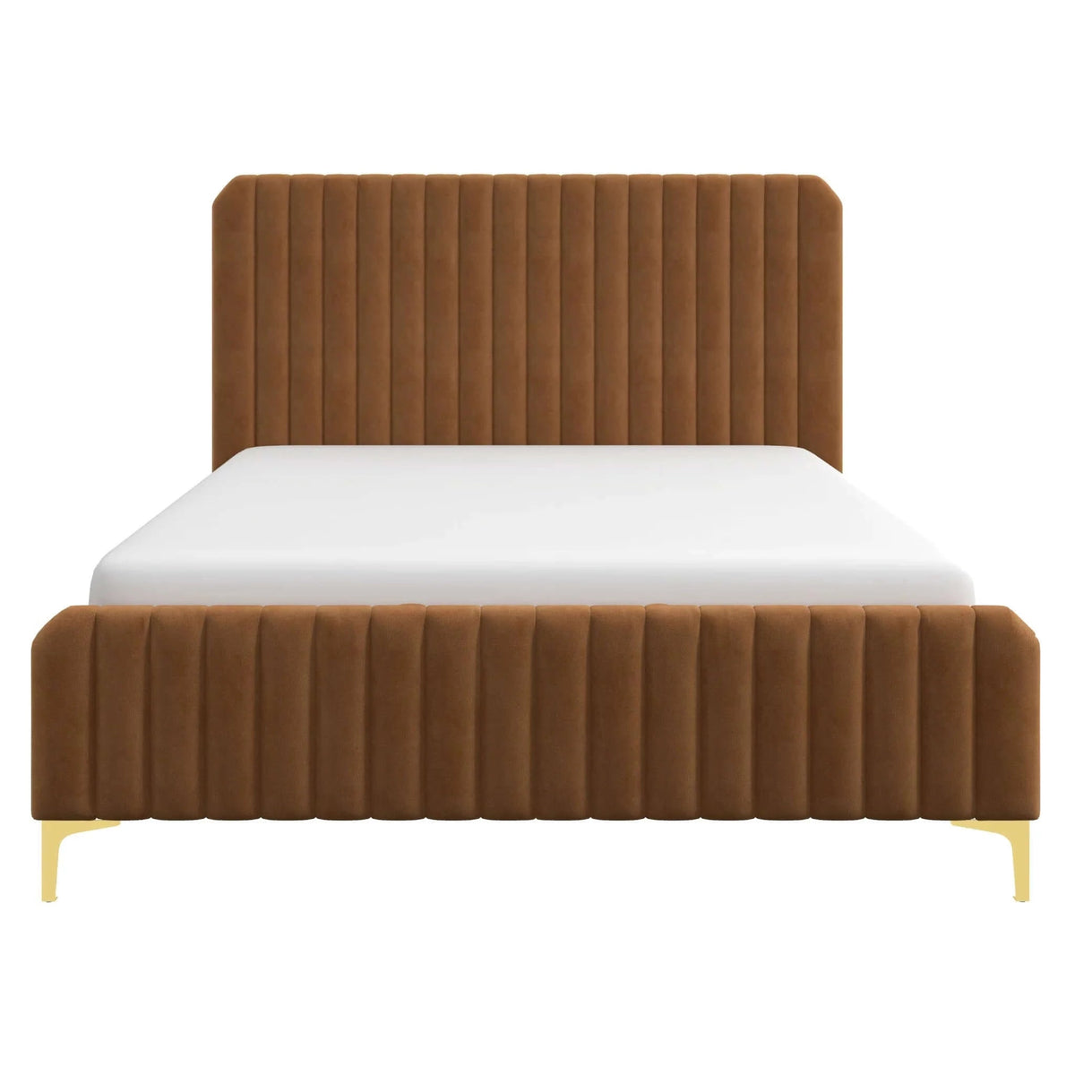 Bethany Velvet Upholstered Platform Bed Queen Cognac