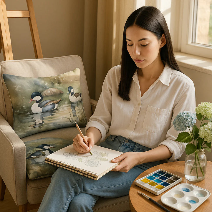 Exclusive Watercolor Birds Bufflehead Throw Pillow - Premium Indoor/Outdoor 31" x 12" Decorative Collection