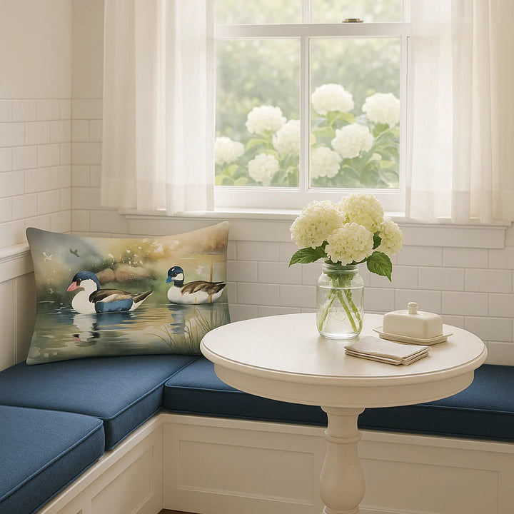 Exclusive Watercolor Birds Bufflehead Throw Pillow - Premium Indoor/Outdoor 31" x 12" Decorative Collection