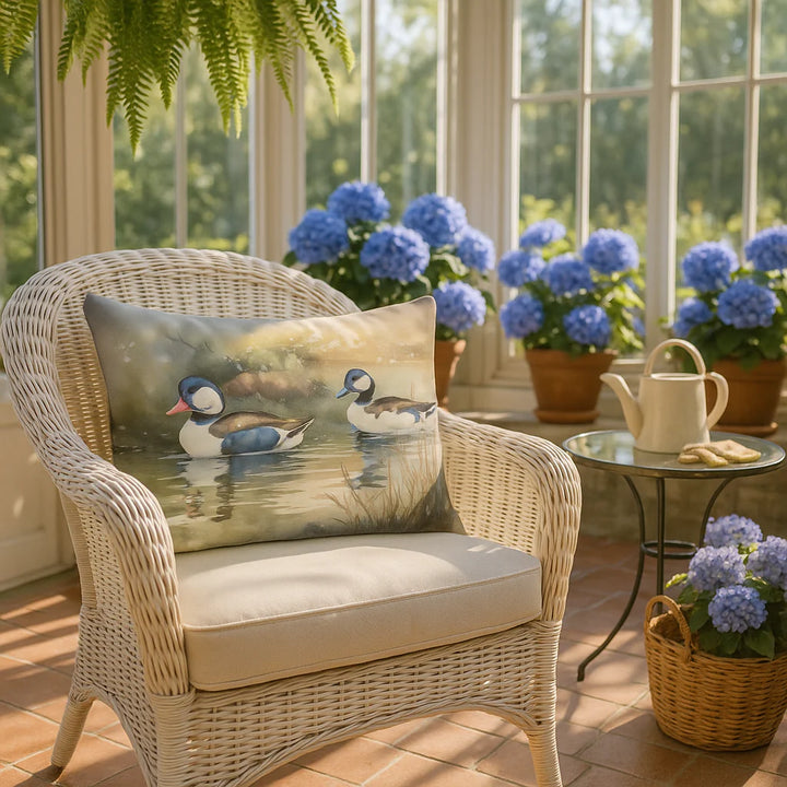 Exclusive Watercolor Birds Bufflehead Throw Pillow - Premium Indoor/Outdoor 31" x 12" Decorative Collection