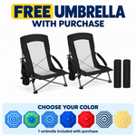Folding Beach Chairs 2-Pack – Mesh Back with Cup Holders