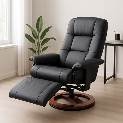 Black Faux Leather Swivel Recliner
