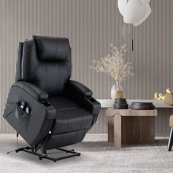 Black Power Heated Massage Lift Assist Recliner