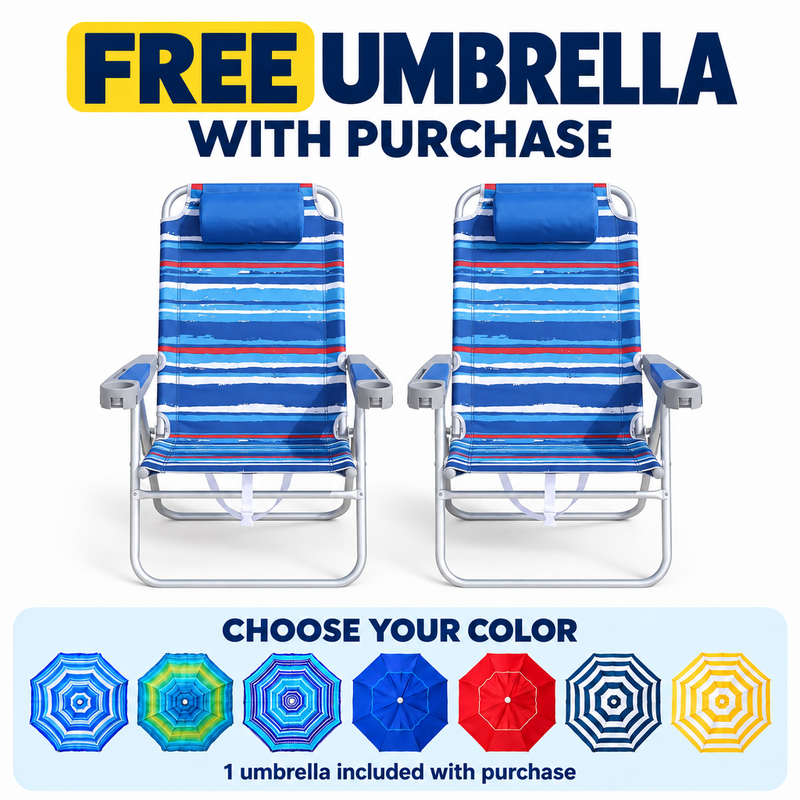 Tall Beach Chair 2-Pack with 17" High Seat, Reclining Folding Design