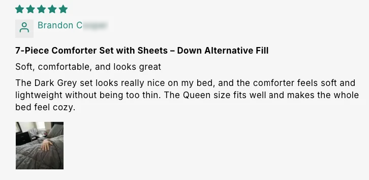 7-Piece Comforter Set with Sheets – Down Alternative Fill customer review screenshot 1