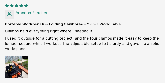 Portable Folding Workbench & Sawhorse – 2-in-1 Work Table customer review screenshot 3