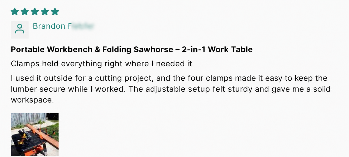 Portable Folding Workbench & Sawhorse – 2-in-1 Work Table customer review screenshot 1