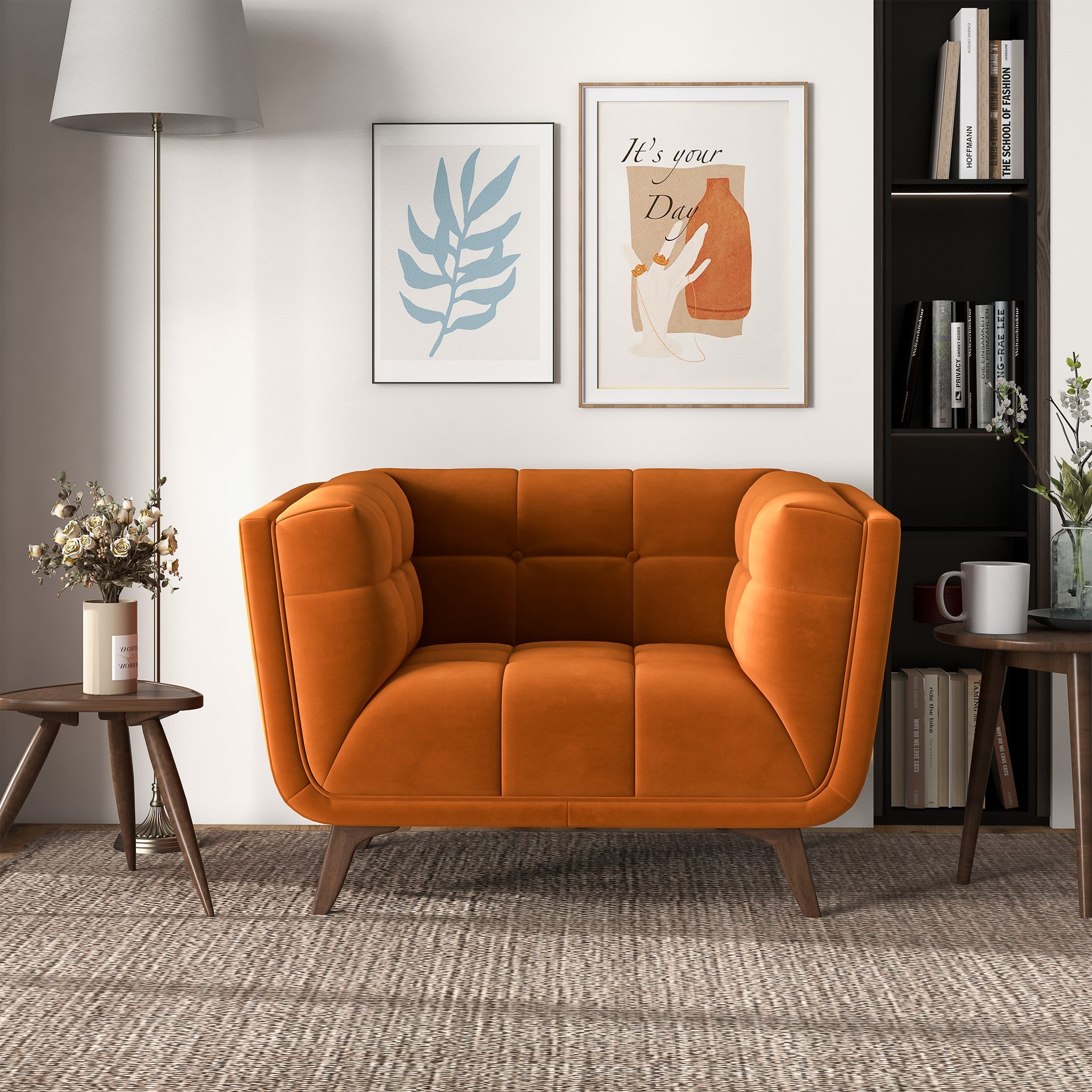 Brunt Orange Velvet Addison Lounge Chair