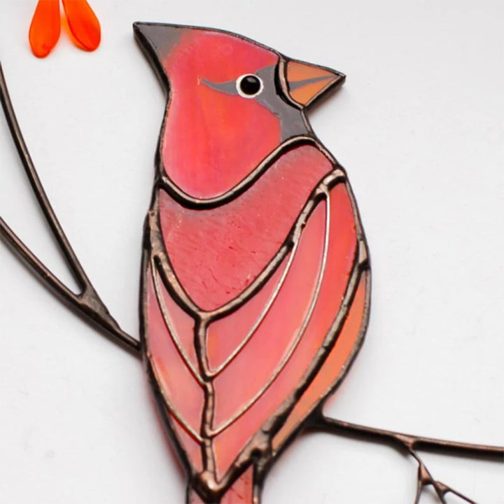Cardinal Bird Stained Glass Ornament
