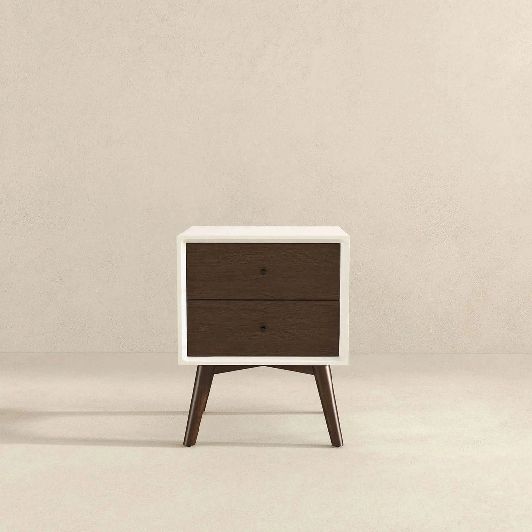Caroline Mid Century Modern Style White Night Stand 2-Drawer