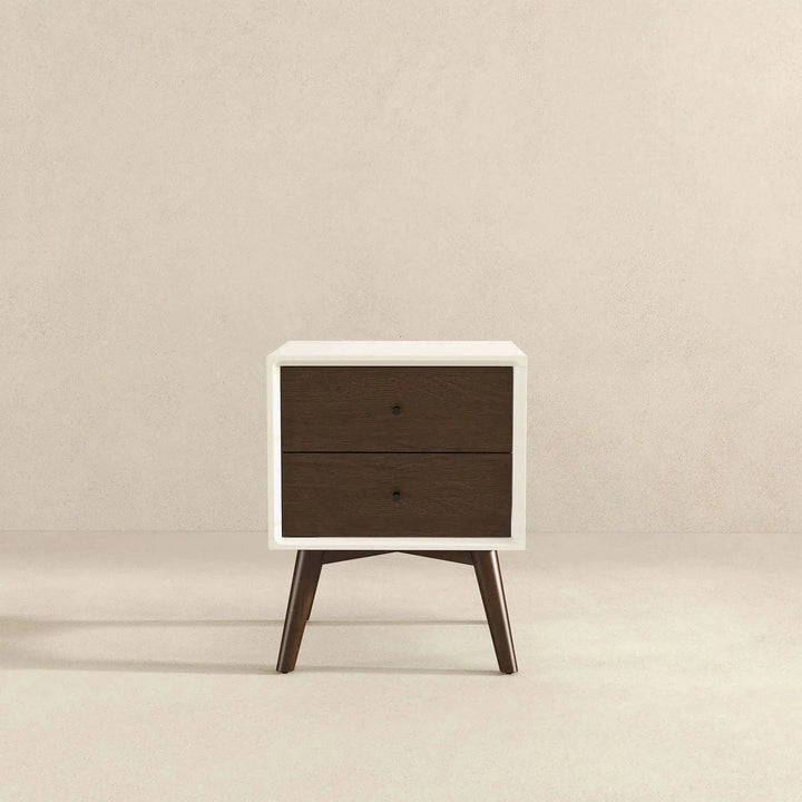 Caroline Mid Century Modern Style White Night Stand 2-Drawer