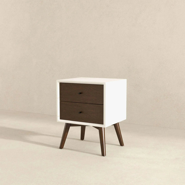 Caroline Mid Century Modern Style White Night Stand 2-Drawer