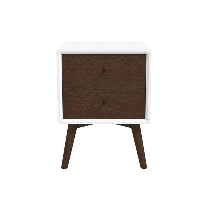 Caroline Mid Century Modern Style White Night Stand 2-Drawer