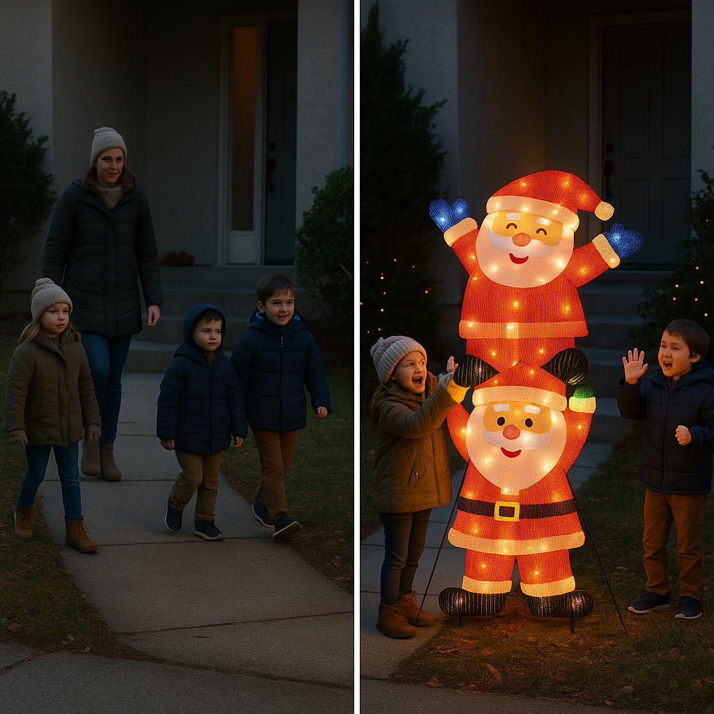 LED Double Santa Yard Christmas Decoration String Light Outdoor Holiday Display with Ground Stakes | Trufairs