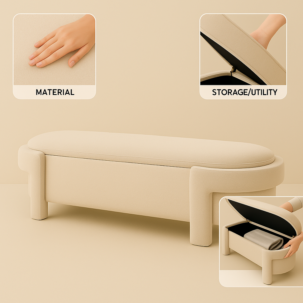 Spacious Upholstered Storage Bench – Multi-Use Hidden Organizer | Beige 51" Ottoman | Trufairs
