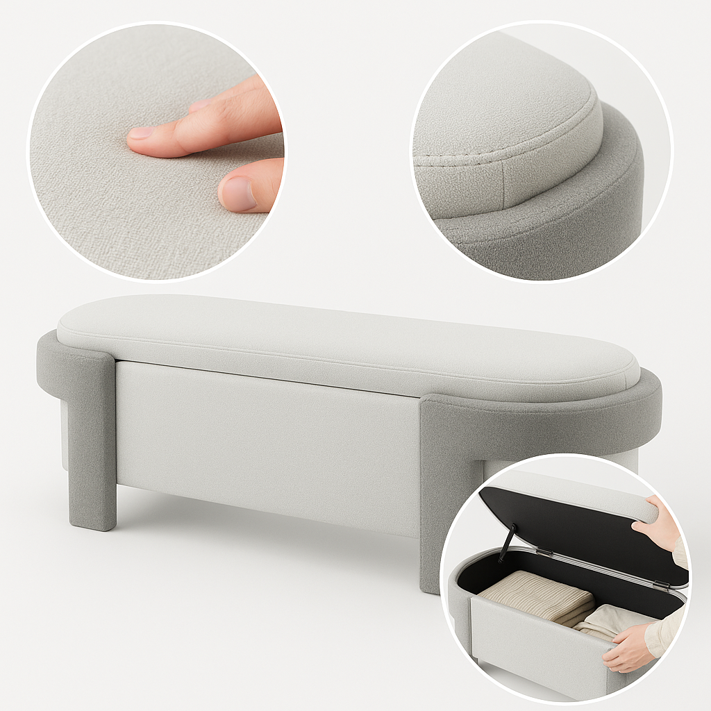 Spacious Upholstered Storage Bench – Multi-Use Hidden Organizer | White & Light Grey 51" Ottoman | Trufairs