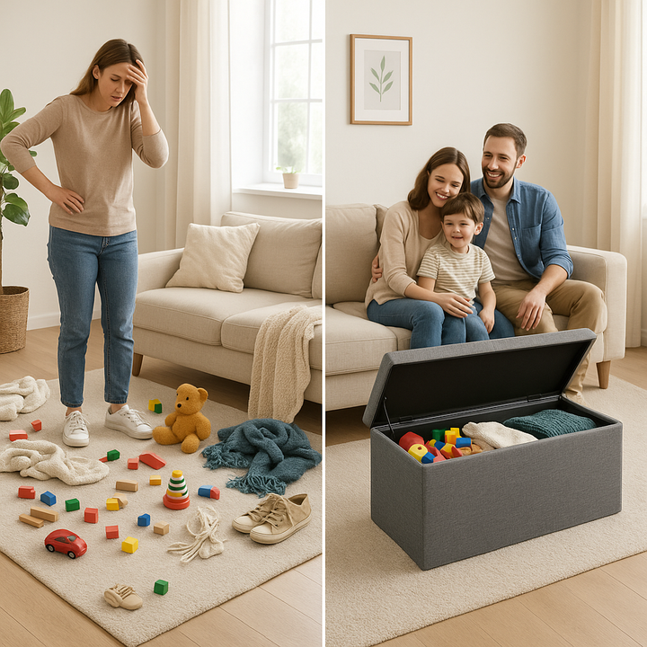 31.5" Storage Ottoman Footrest – Padded Bench with Removable Storage Bin | Modern Multi-Use Organizer | Trufairs