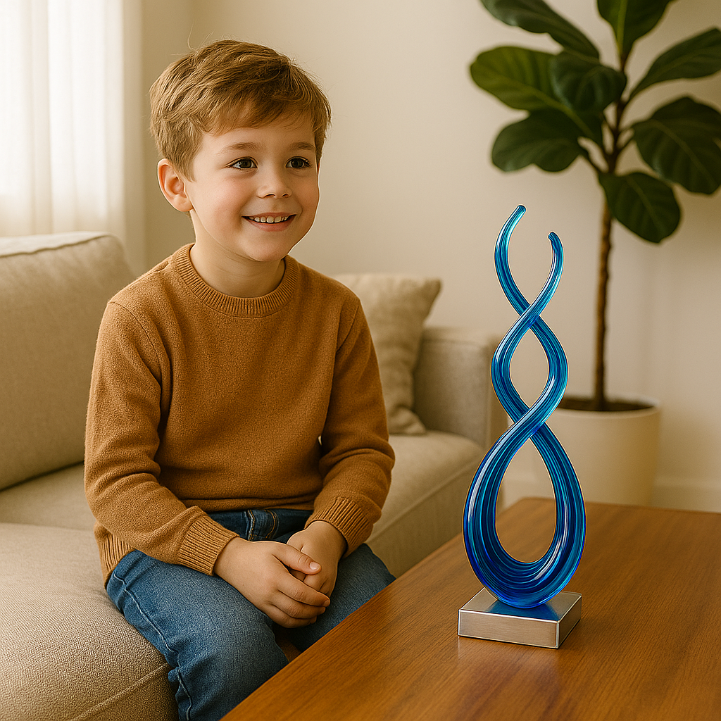 Premium 11" Clear and Blue Murano Glass Modern Abstract Tabletop Sculpture - Contemporary Artisan-Crafted Decorative Accent