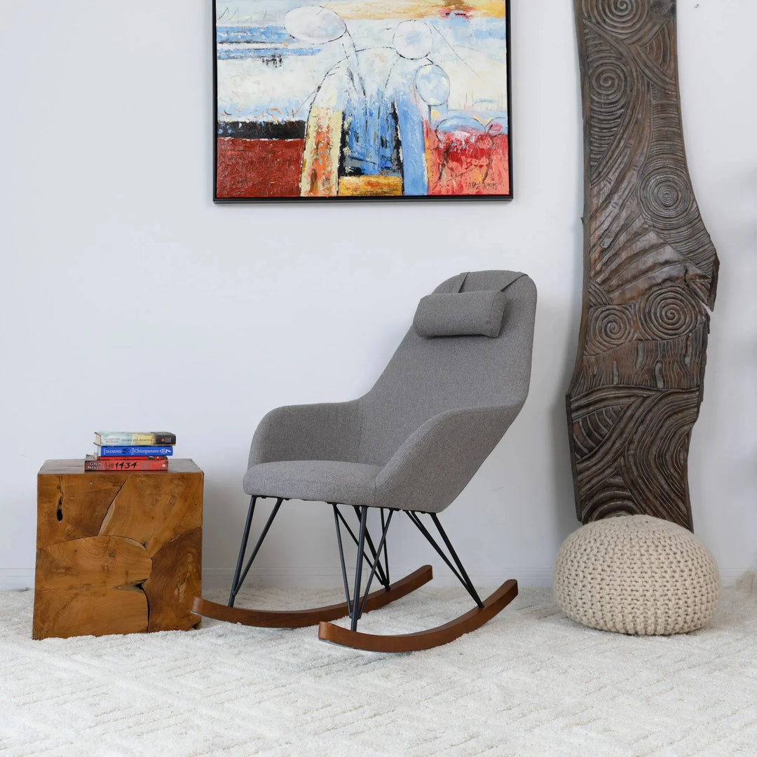Chloe Mid Century Modern Rocker Livingroom And Bedroom Chair Grey