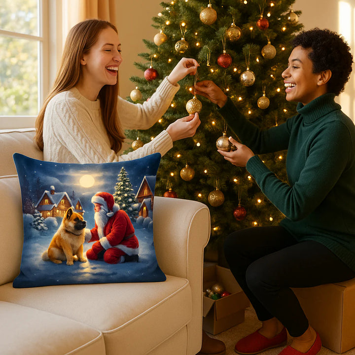 Premium Chow Chow and Santa Claus Throw Pillow - Machine Washable Indoor Outdoor Decorative Pillow for Couch, Bed or Patio (14"H x 14"W)