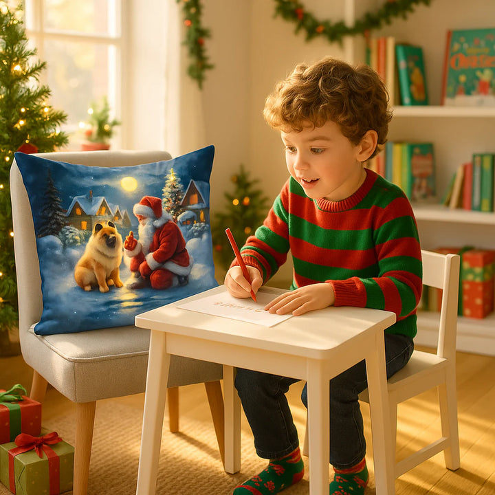 Premium Chow Chow and Santa Claus Throw Pillow - Machine Washable Indoor Outdoor Decorative Pillow for Couch, Bed or Patio (14"H x 14"W)