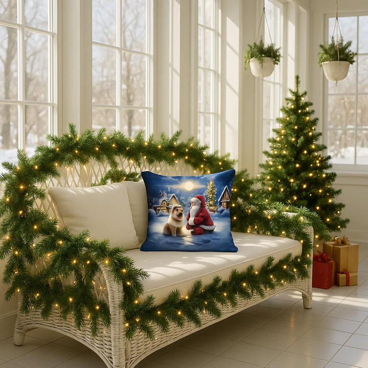 Premium Chow Chow and Santa Claus Throw Pillow - Machine Washable Indoor Outdoor Decorative Pillow for Couch, Bed or Patio (14"H x 14"W)