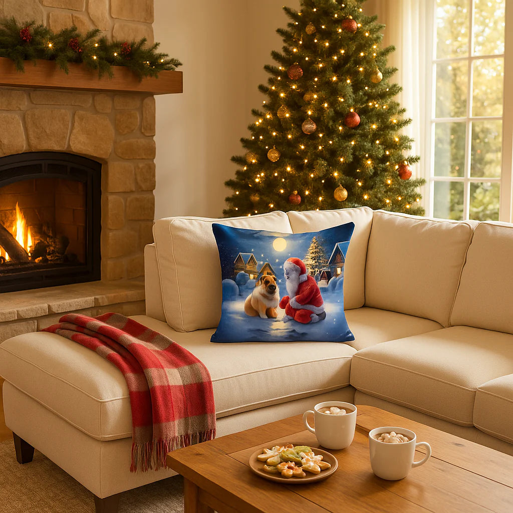 Premium Chow Chow and Santa Claus Throw Pillow - Machine Washable Indoor Outdoor Decorative Pillow for Couch, Bed or Patio (14"H x 14"W)