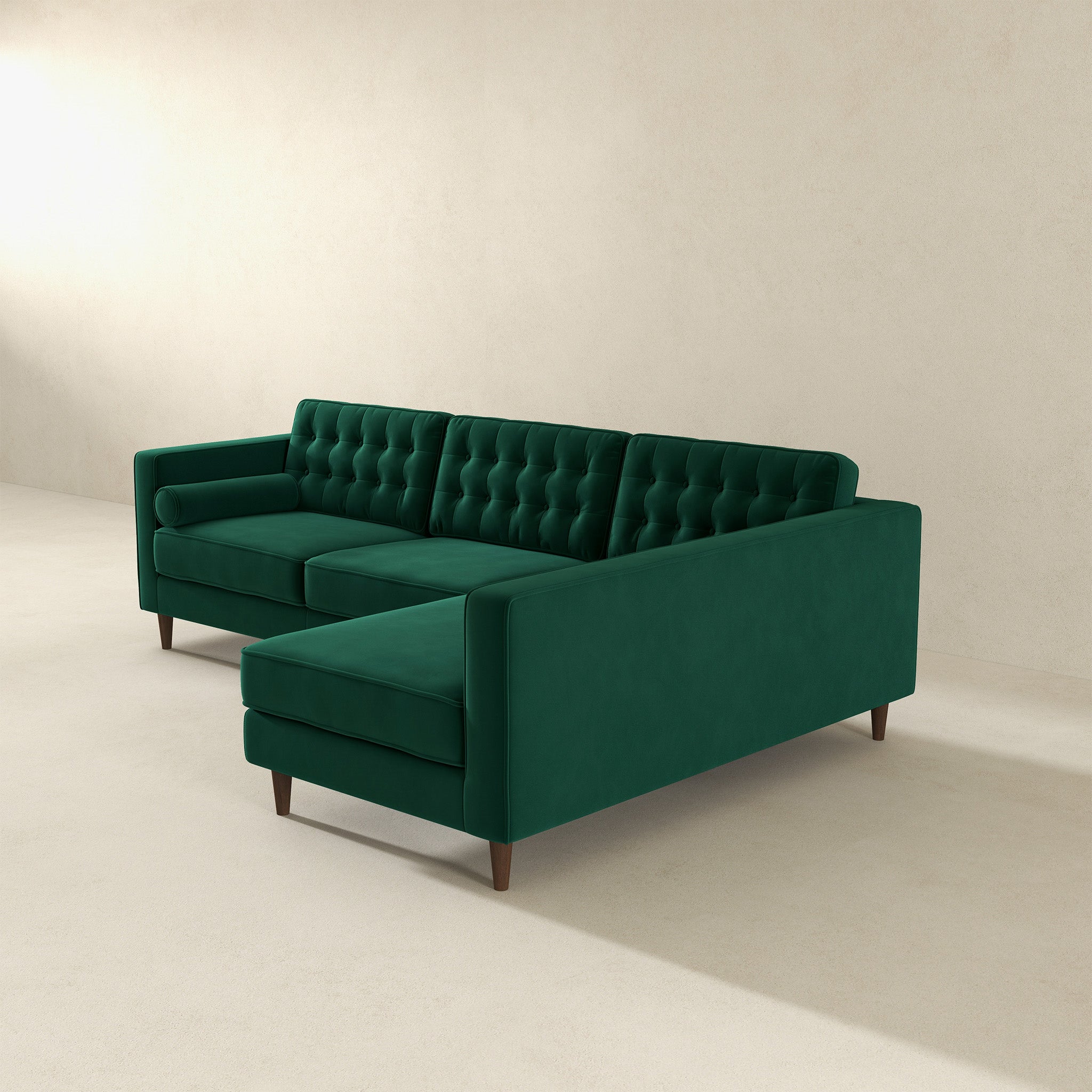 Christian Green Velvet Sectional Sofa Right Facing