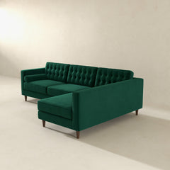 Christian Green Velvet Sectional Sofa Right Facing