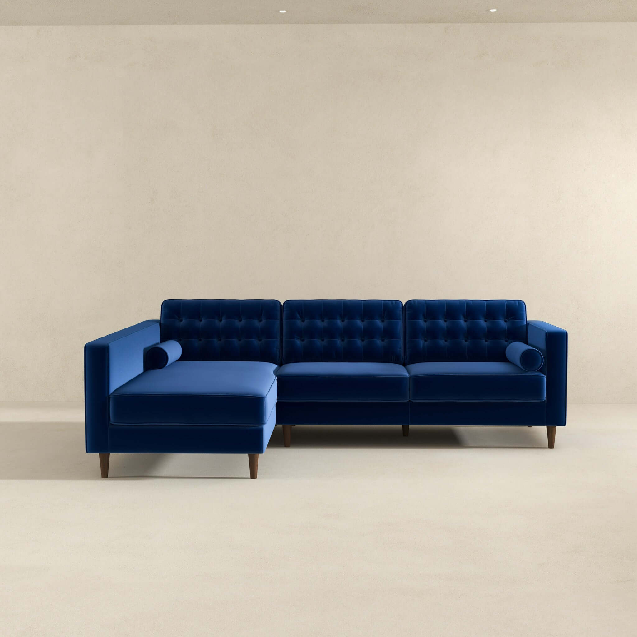 Christian Blue Velvet Sectional Sofa Left Facing