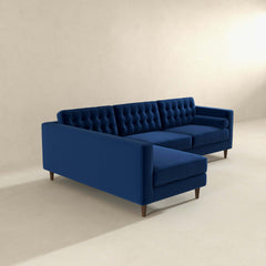 Christian Blue Velvet Sectional Sofa Left Facing