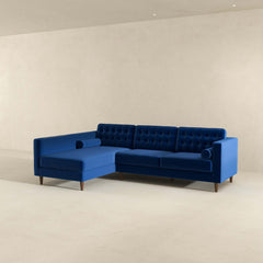 Christian Blue Velvet Sectional Sofa Left Facing