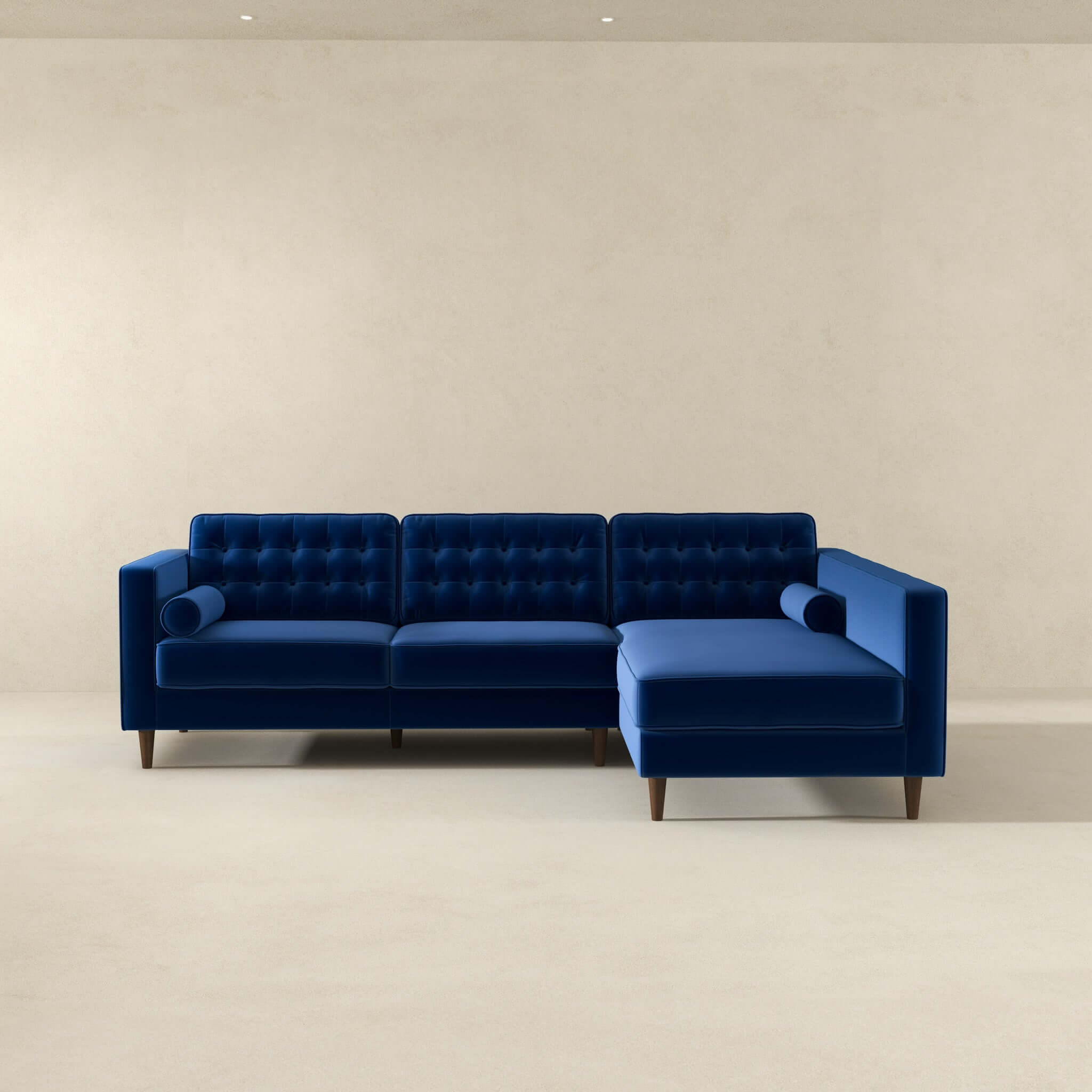 Christian Blue Velvet Sectional Sofa Right Facing