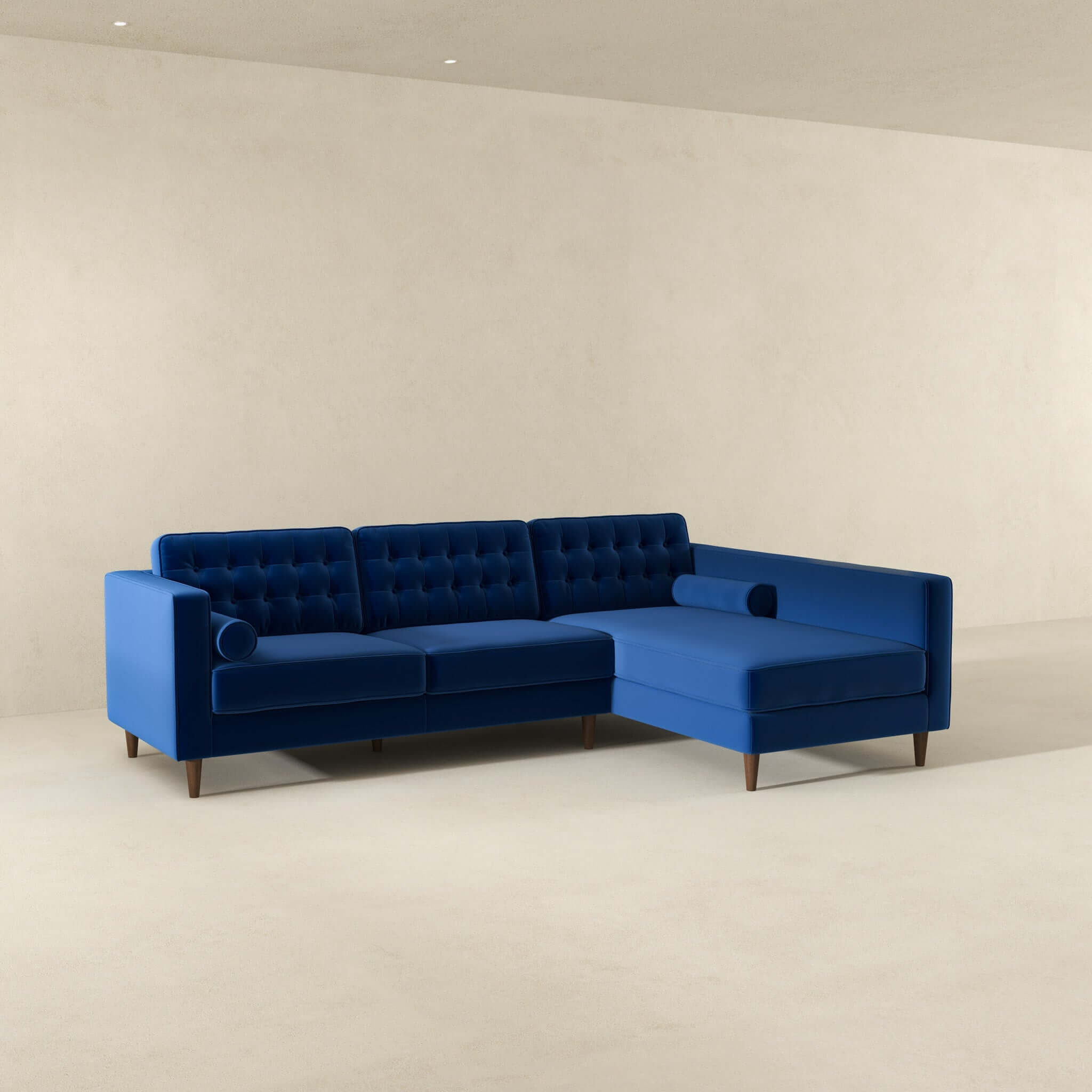 Christian Blue Velvet Sectional Sofa Right Facing