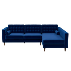 Christian Blue Velvet Sectional Sofa Right Facing