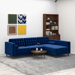 Christian Blue Velvet Sectional Sofa Right Facing