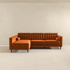 Christian Burnt Orange Velvet Sectional Sofa Left Facing