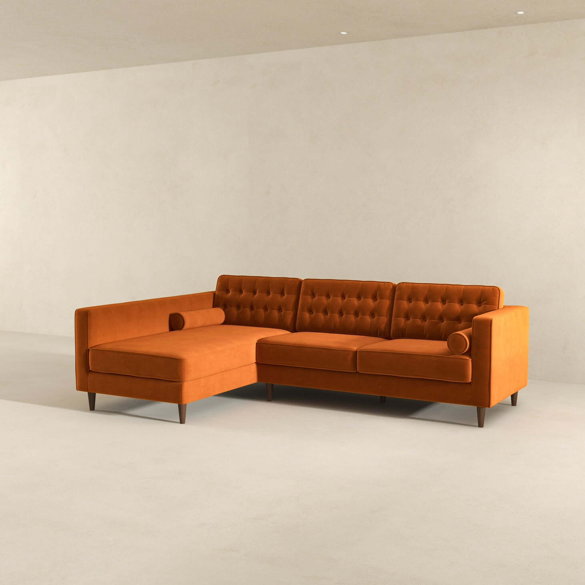 Christian Burnt Orange Velvet Sectional Sofa Left Facing