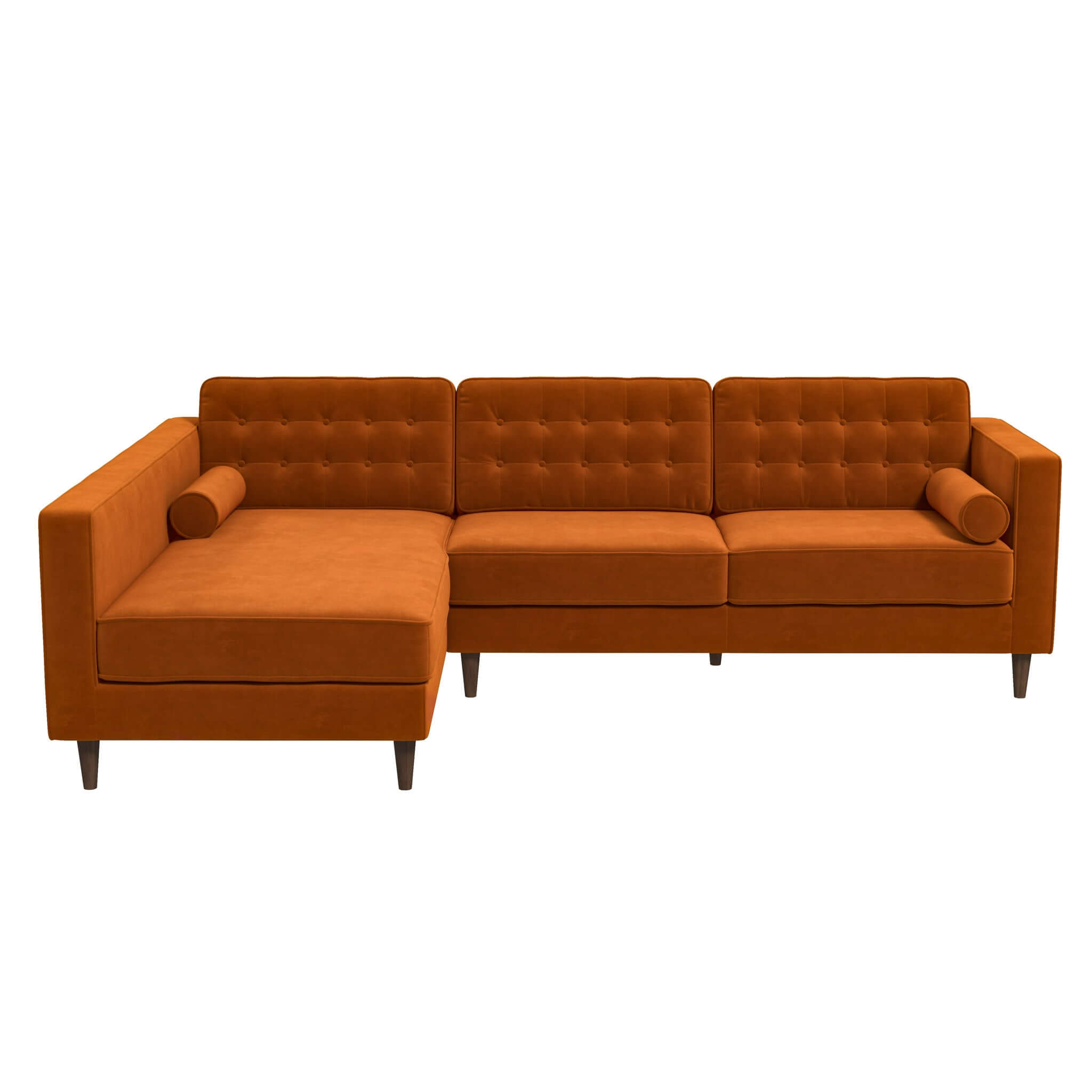 Christian Burnt Orange Velvet Sectional Sofa Left Facing