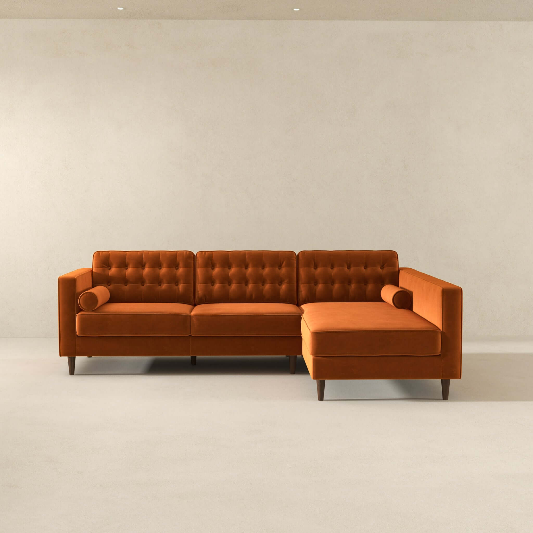 Christian Burnt Orange Velvet Sectional Sofa Right Facing